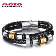 Moda pulseira masculina jóias de couro preto trançado corda corrente de aço inoxidável ímã fivela pulseiras para presentes festa 2024 - compre barato