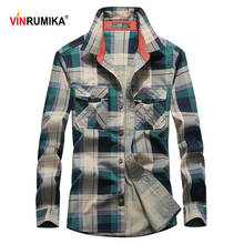 2022 Spring and Autumn Men's Casual Brand 100% Cotton Red Plaid Shirt Man Winter Warm Thick Fleece Green Grid Long Sleeve Shirts 2024 - buy cheap