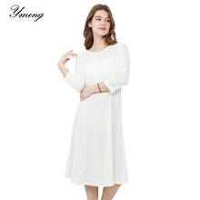 Yming Plus Size White Women Dresses 1/4 Sleeve Party Casual Dress Elegent Midi O Neck Dress Office Vestidos Ladies Dresses XXXL 2024 - buy cheap