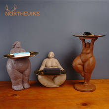 NORTHEUINS Resin Fat Lady Tray Storage Figurines Nordic Art Girl Desktop Decoration Accessorie Abstract Figure Statue Home Decor 2024 - buy cheap