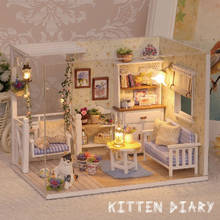 Casa de boneca em miniatura de madeira diy 1:24, casa confortável, diário para gatinhos com kits de capa à prova de poeira, projeto de artesanato 2024 - compre barato