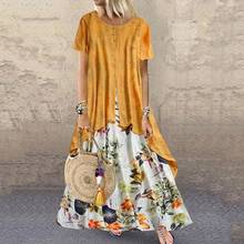 Women Dress ethnic style retro Floral Print Breathable Linen Blend Pacthwork Long single-breasted Dress for Holiday 2021 Summer 2024 - buy cheap
