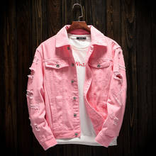 Plus Size Boyfriend Pink Lapel Denim Jacket For Women 3Xl Streetwear Loose Ripped Red Basic White Jeans Coat Casual Outwear 2024 - buy cheap