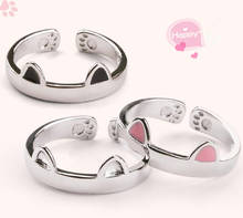 Nova chegada bonito gato orelha dedo anéis para as mulheres na moda festa jóias cor rosa adorável animal gato anéis presente de aniversário 2024 - compre barato