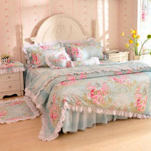 Korean bedding set fresh garden flower princess cotton lace warn bed spread ruffles pillowcase duvet cover HM- bed skirt 2024 - buy cheap