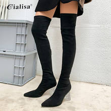 Kanseet-Botas por encima de la rodilla para mujer, botines sexys de tacón alto con cristales, color caqui, a la moda, para otoño 2024 - compra barato