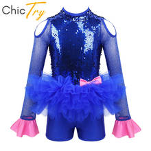 Conjunto de balé infantil brilhante, vestido de balé tutu com lantejoulas, malha de ginástica para meninas, traje para performance em jazz e dança lírica moderna 2024 - compre barato