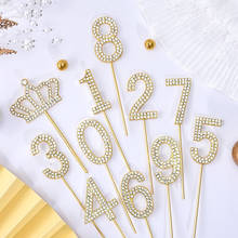 1Pc Glitter Alloy Rhinestone Number Cake Toppers Baby Shower Birthday Decoration Wedding Gold Silver Digital Cakes Dessert Decor 2024 - buy cheap