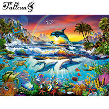 Fullcang arco-íris mar golfinho 5d mosaico pintura de diamante completo quadrado broca redonda strass bordado promoção de animais 2024 - compre barato