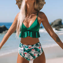 Conjunto de Bikini con volantes para mujer, con espalda descubierta Bañador estampado, Bikinis de cintura alta, trajes de baño, ropa de playa Sexy 2024 - compra barato