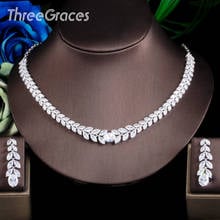 ThreeGraces Elegant Nigerian Leaf Sparkling White Cubic Zirconia Engagement Necklace Drop Earrings Costume Jewelry Sets JS643 2024 - buy cheap