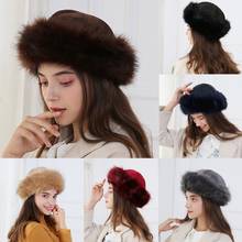 Chapéus de inverno para mulheres, gorros da moda com pelo falso, chapéu mongol, sólido, quente e grossa, gorro de lã, chapéu vintage 2024 - compre barato