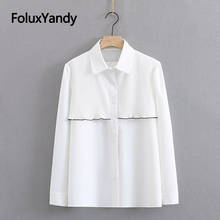 Camisa plissada feminina de manga comprida, plus size, casual, gola virada para baixo, camisa feminina kkfy5255 2024 - compre barato