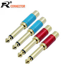 10pcs/lot Gold Plated 6.35mm Mono Male Plug to RCA Female Jack Socket 1/4" Male to RCA Female Connector 5 Pairs Blue & Red 2024 - buy cheap