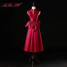Женское атласное вечернее платье AnXin SH, красное винтажное платье принцессы с большим бантом и v-образным вырезом, длинное вечернее платье на молнии винного цвета с бантом 2024 - купить недорого