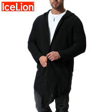 Icelion 2021 outono longo hoodies dos homens cardigan sem zíper com capuz lazer moda sólida roupas esportivas casaco casual rua wear 2024 - compre barato