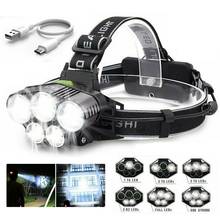 USB Rechargeable Headlight Super Bright Headlamp 3*T6+2*Q5 Head Lamp Flashlight Torch Head Light Lantern 18650 Battery 2024 - купить недорого