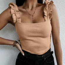 Camisetas sin mangas con cuello cuadrado para mujer, Tops de punto sólido informales básicos de verano, Tops con volantes ajustados acanalados para mujer 2024 - compra barato