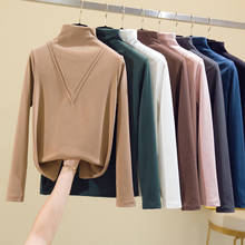 Camiseta feminina de gola alta, outono, inverno, manga longa, algodão grosso, roupas coreanas, feminina, preto, 2021 2024 - compre barato