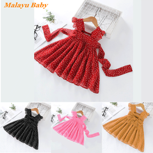 Malayu bebê doce meninas vestido de princesa verão nova criança chiffon dot babados sem mangas vestidos 2-6 anos crianças roupas de festa 2024 - compre barato