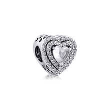 Fits Pandora Bracelet 925 Sterling Silver Sparkling Leveled Hearts Charms Clear CZ Beads for Jewelry Making 2020 Winter New 2024 - buy cheap