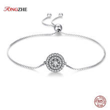 Tongzhe pulseira de prata esterlina 925 autêntica, bracelete com pedras cz aaa, bola deslizante ajustável, joia do amor para casamento 2024 - compre barato