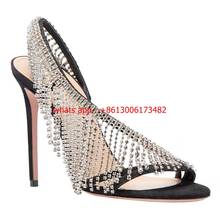 Sandalias de tacón alto con diamantes de imitación para mujer, zapatos de tacón alto, Punta abierta, borla, novedad 2024 - compra barato