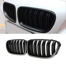 1 Pair Double Slat Line Front Bumper Grill Hood Kidney Grille Grill for 2010-2017 BMW 5 Series F10 F11 F18 M5 (Matte Black) 2024 - buy cheap