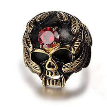 Punk Men Skull Ring 316L Stainless Steel High Polished Male Skeleton Red CZ Ring Luxury Finger Crystal Jewelry Bijoux 2024 - buy cheap