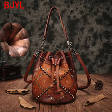 2020 New Style Rivet Leather Handbags Women Bag Retro Casual Leather Small Bucket Bag Female Shoulder Messenger Bags Tide Soft 2024 - buy cheap