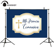 Allenjoy photo backdrop custom Royal blue cross Golden first communion decoration dessert table photocall photophone photozone 2024 - buy cheap