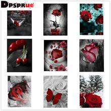 Dpsprue Diamond painting "Red rose landscape" Full Square/Round Drill Wall Decor Inlaid Resin Embroidery Craft Cross stitch 2024 - buy cheap