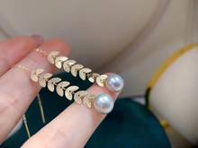 Pendientes de perlas doradas de 18 quilates D614 para mujer, aretes colgantes, oro de 18k, 8-9mm, color gris, agua dulce 2024 - compra barato