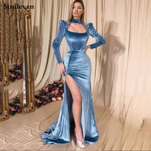 Smileven Sexy Velvet Mermaid Evening Dress Long Sleeve Robe de Soiree Halter Neck Side Split Evening Party Gowns 2024 - buy cheap