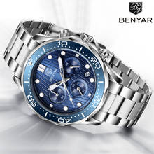 Benyar relógios masculinos de quartzo, novo relógio esportivo de aço inoxidável com cronômetro à prova d'água 2024 - compre barato