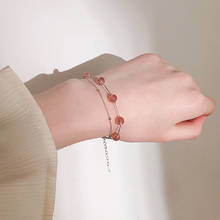 LISM-pulsera coreana de Japón para mujer, brazalete de doble cadena con cristales de fresa, Color plateado, regalo 2024 - compra barato