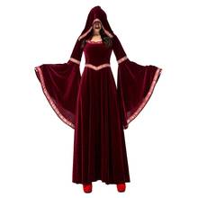 Adulto feminino medieval renascentista princesa traje com capuz vestido robe vestido medieval drap mangas vampiro drácula roupas de halloween 2024 - compre barato