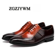 ZGZJYWM High Quality Fashion Spring/Autumn Red/Brown Genuine Leather Flat Oxford Lace-Up Dress Wedding Shoes For Men 38-46 2024 - buy cheap