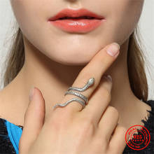 MKENDN-Anillo de apertura con forma de serpiente para hombre y mujer, de Plata de Ley 925 auténtica, estilo gótico, Hip Hop, Punk, joyería oscura 2024 - compra barato