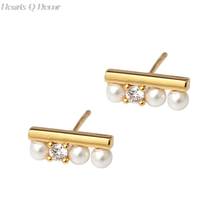 Titanium Balance Bar Pearl Zircon Stud Earrings Punk Party Gown Boho  Brincos Runway rare Boucle d'oreille Korean Japan Style 2024 - buy cheap