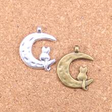 14 Uds. De colgantes antiguos de gato lunar de 22x18mm, joyería de plata tibetana Vintage, bricolaje para pulsera y collar 2024 - compra barato