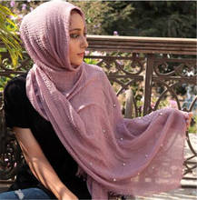 Pañuelo de algodón con perlas arrugadas para mujer musulmana, pañuelo islámico para la cabeza, 2020 2024 - compra barato