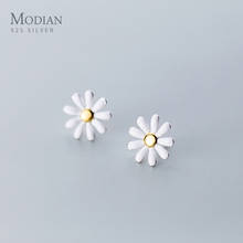 Modian Elegant Flower Daisy Jewelry For Women Fashion 925 Sterling Silver Enamel Simple Stud Earrings Female Anniversary Gift 2024 - купить недорого