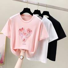 GGRIGHT  2021 Summer T Shirt Women Korean Fashion Tshirt Girls Short Sleeve Beading Love Print Tee Shirt Femme Tops Pink 2024 - buy cheap