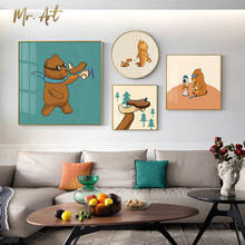 Pintura en lienzo de Animal moderno nórdico, carteles e impresiones de oso, imágenes artísticas de pared de dibujos animados para decoración de dormitorio de niños 2024 - compra barato