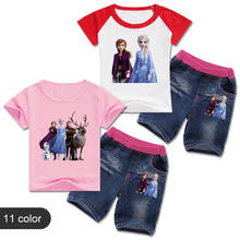 Summer Baby Girl Clothing Set Cartoon Princess Frozen Anna Elsa Olaf Children Girl Short Sleeve T Shirt+Jean 2 Pcs Casual Suit 2024 - buy cheap