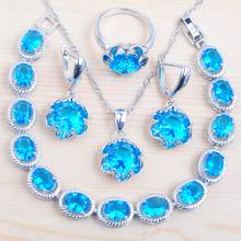 Flower Design For Women Jewelry Sets with Bracele Silver Color Sky Blue Zirconia Earrings Necklace Pendant Ring QS0134 2024 - buy cheap