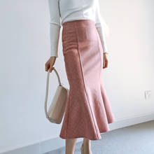 Free Shipping 2020 New Fashion Long Mid-calf Skirt For Women S-2XL Mermaid Style Stretch Ladies Pink Skirts High Waist Suede 2024 - buy cheap