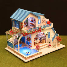 Casa de muñecas en miniatura de madera para niños, maqueta hecha a mano, juguete de construcción, regalo de cumpleaños, 1:24 2024 - compra barato