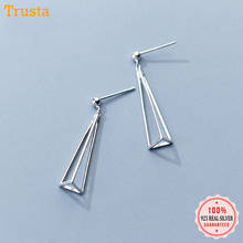 Trusta-pendientes de tuerca triangulares 3D para mujer, aretes de 100% sólido 925, regalo DS1307 para adolescentes, niñas y mujeres 2024 - compra barato